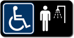 DUCHA MASCULINA ADAPTADA / ACCESIBLE - Pictograma normalizado en alto relieve y contraste crom&aacute;tico. Cumple con SUA 9 (CTE). 85x170mm