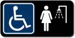 DUCHA FEMENINA ADAPTADA / ACCESIBLE - Pictograma normalizado en alto relieve y contraste crom&aacute;tico. Cumple con SUA 9 (CTE). 85x170mm