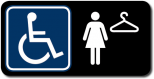 VESTUARIO FEMENINO ADAPTADO / ACCESIBLE - Pictograma normalizado en alto relieve y contraste crom&aacute;tico.Cumple con SUA 9 (CTE). 85x170mm