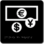 CAMBIO DE MONEDA - Pictograma tacto visual. 170x170x3,2mm